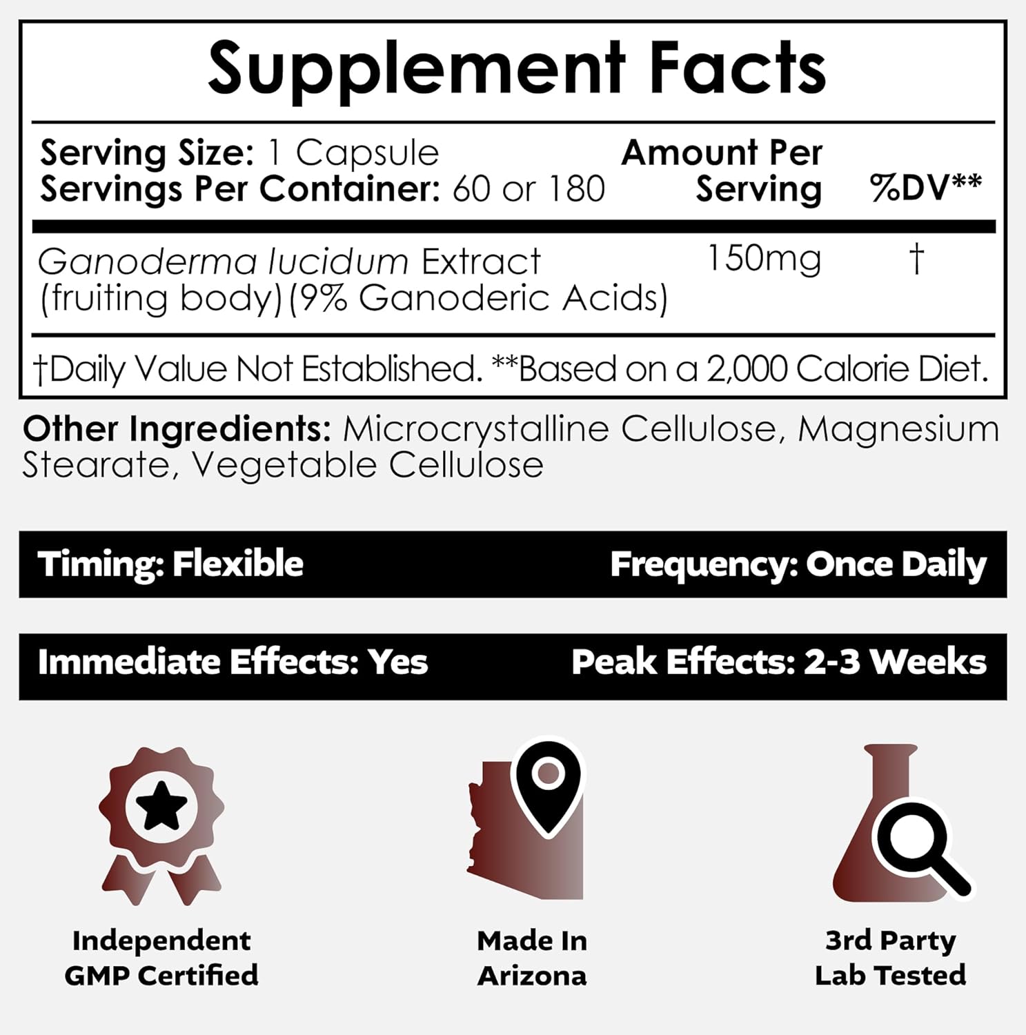 Red Reishi Mushroom Capsules with 9% Ganoderic Acids - 150mg (180 Count) by Nootropics Depot