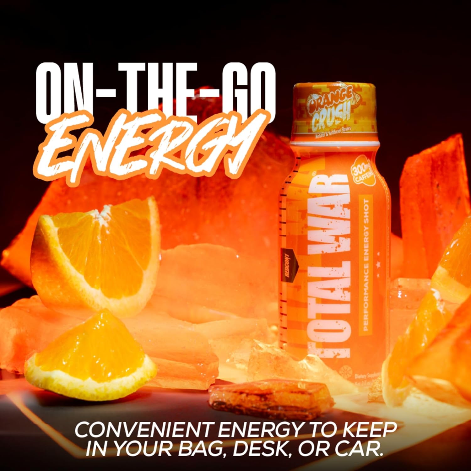 REDCON1 Total War Energy Shots - 300mg Caffeine, B Vitamins, Sugar-Free - Long-Lasting Focus Support - Orange Crush Flavor - 12 Count