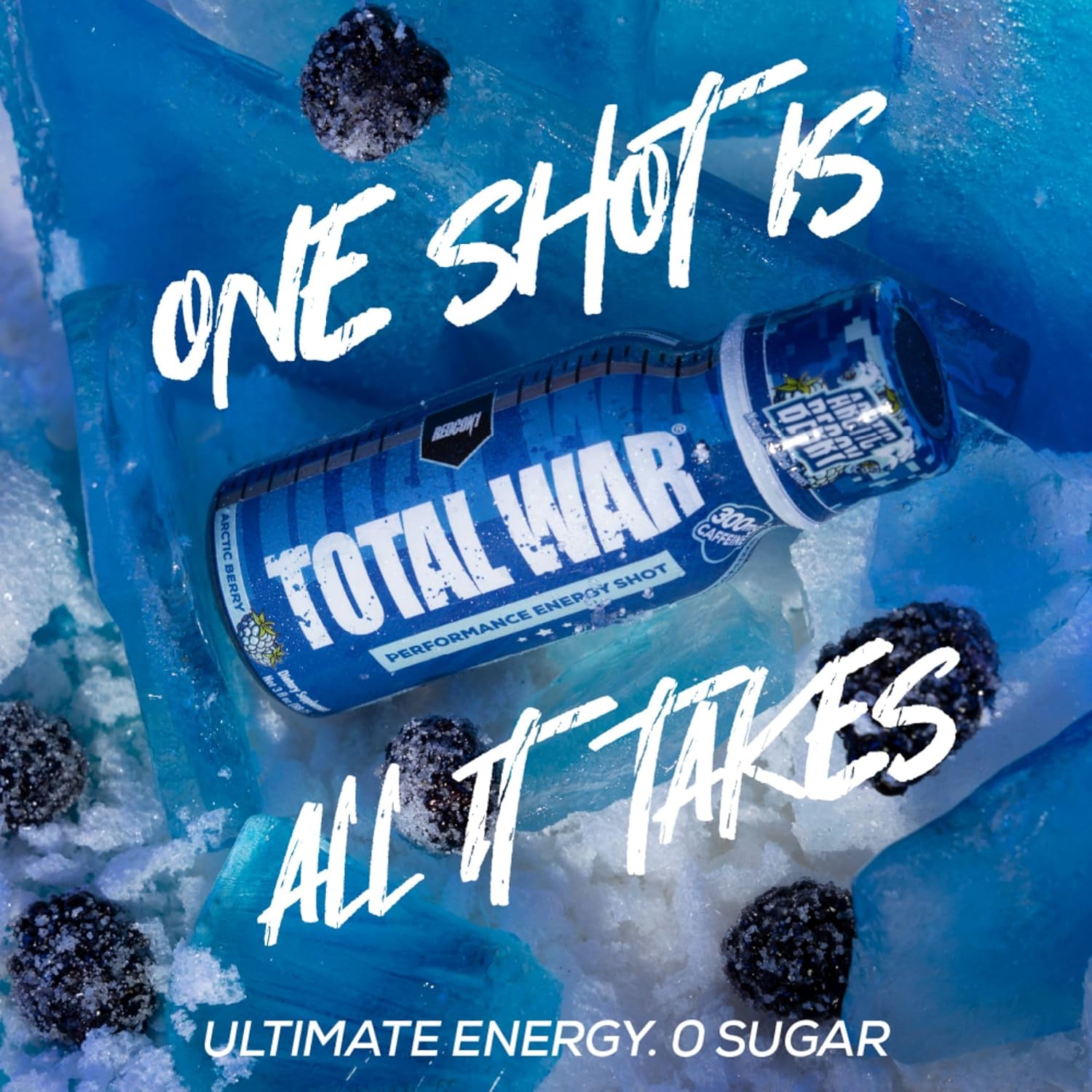 REDCON1 Total War Energy Shots - 300mg Caffeine, B Vitamins, Sugar-Free - Long-Lasting Focus Support - Orange Crush Flavor - 12 Count