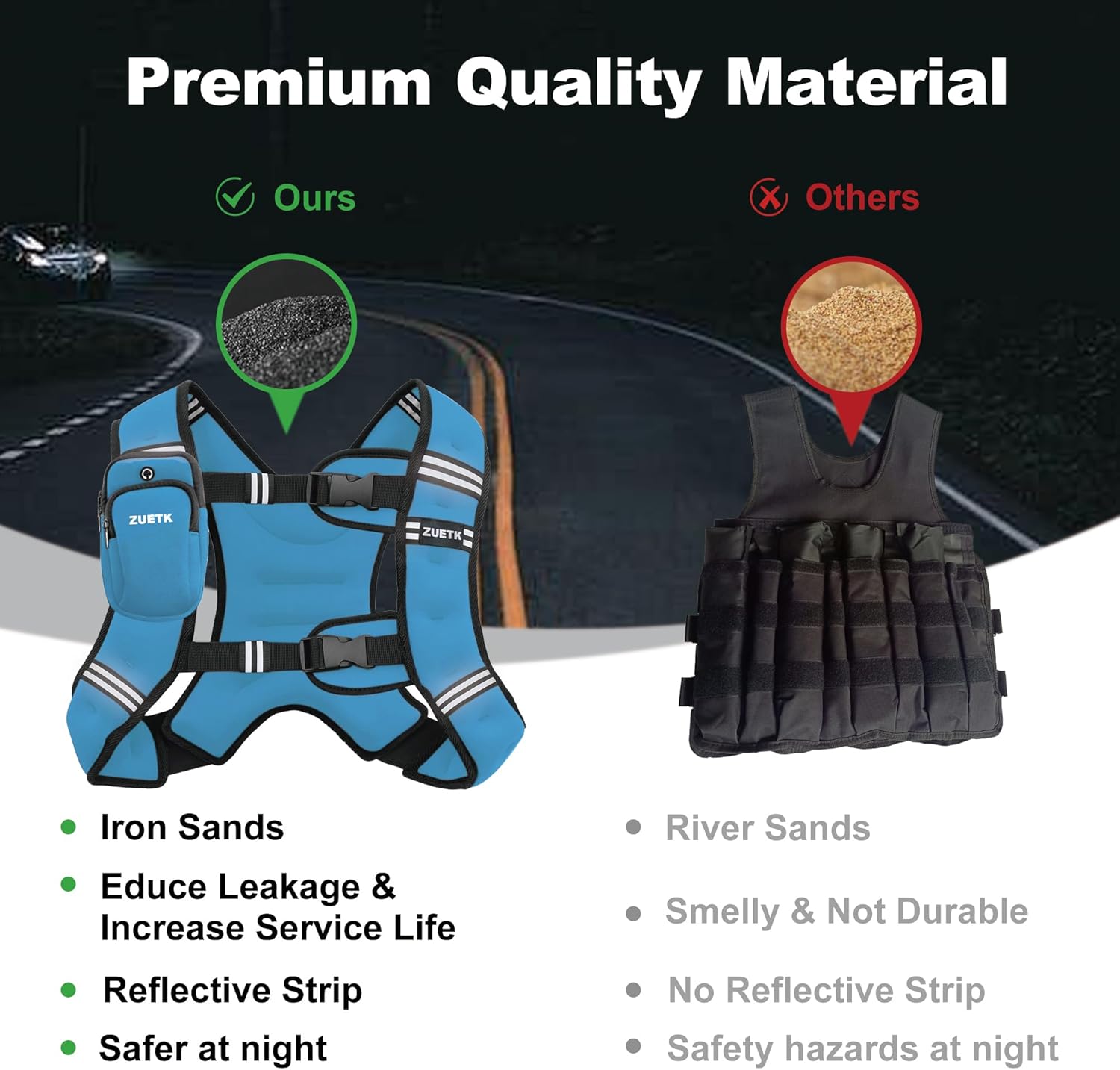 Reflective Stripe Weighted Vest for Strength Training, Running, Fitness - 6lb to 30lb Options for Men and Women
