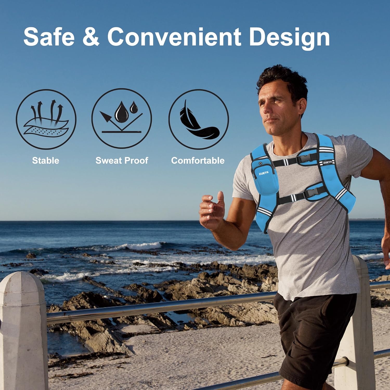 Reflective Stripe Weighted Vest for Strength Training, Running, Fitness - 6lb to 30lb Options for Men and Women