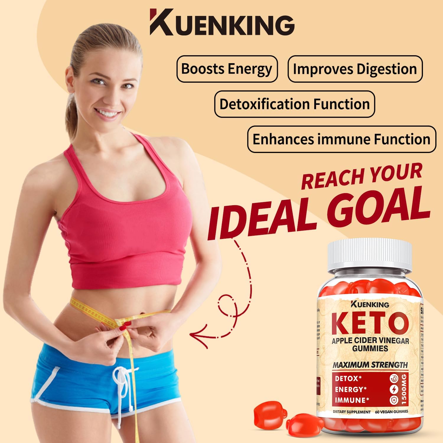 Regio Keto ACV Gummies with Pomegranate Beet Juice Powder B12 - 1500MG Vegan Non GMO Formula