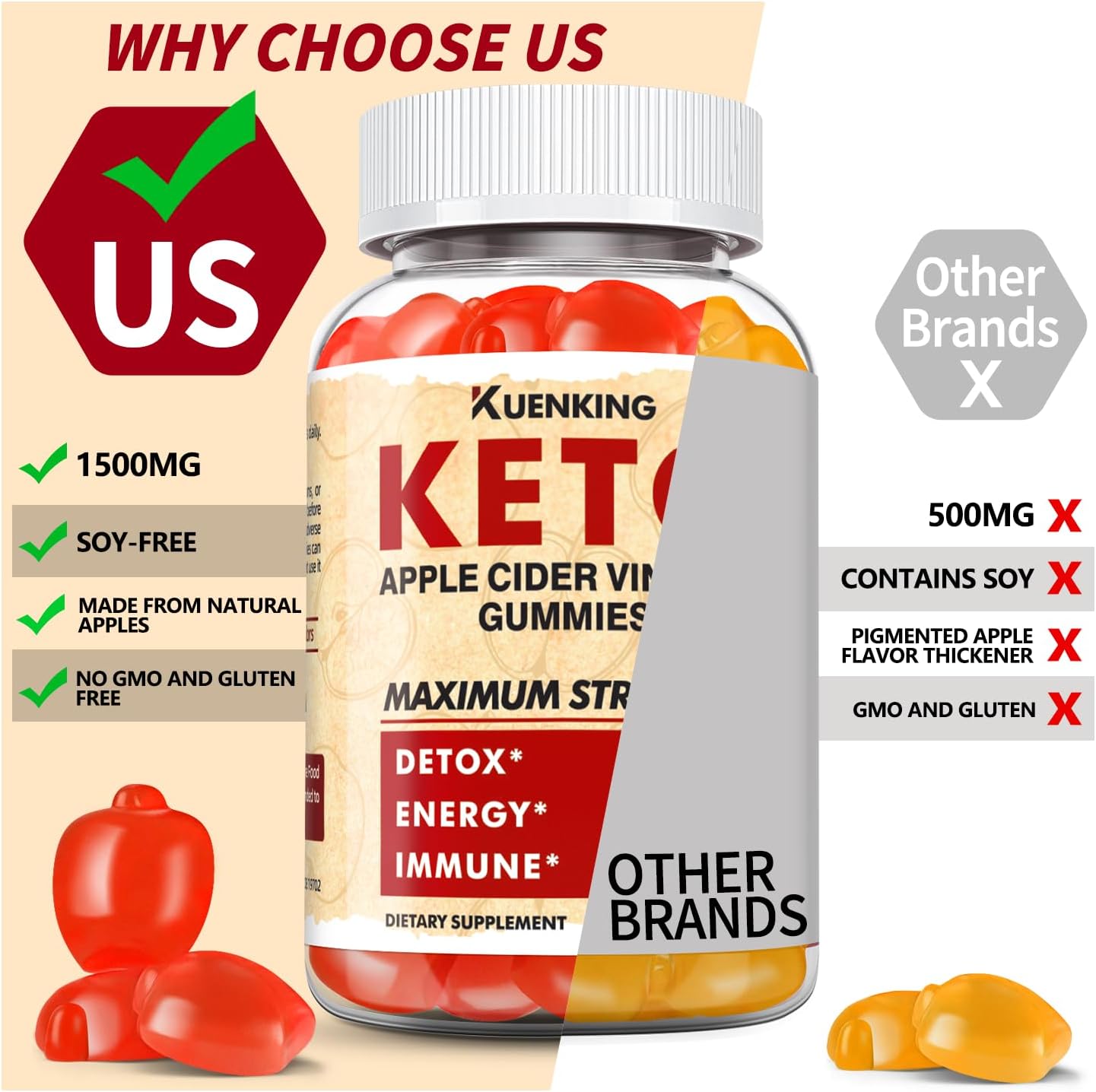 Regio Keto ACV Gummies with Pomegranate Beet Juice Powder B12 - 1500MG Vegan Non GMO Formula