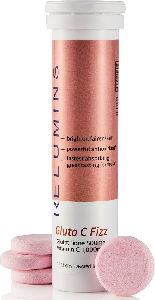 Relumins Gluta C Fizz - Cherry Effervescent Tablets for Skin Lightening and Rejuvenation - 15 Tablets