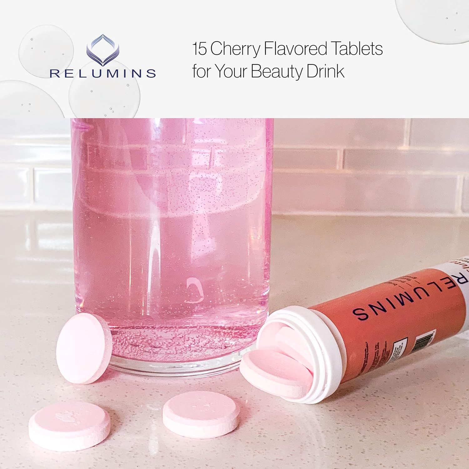 Relumins Gluta C Fizz - Cherry Effervescent Tablets for Skin Lightening and Rejuvenation - 15 Tablets