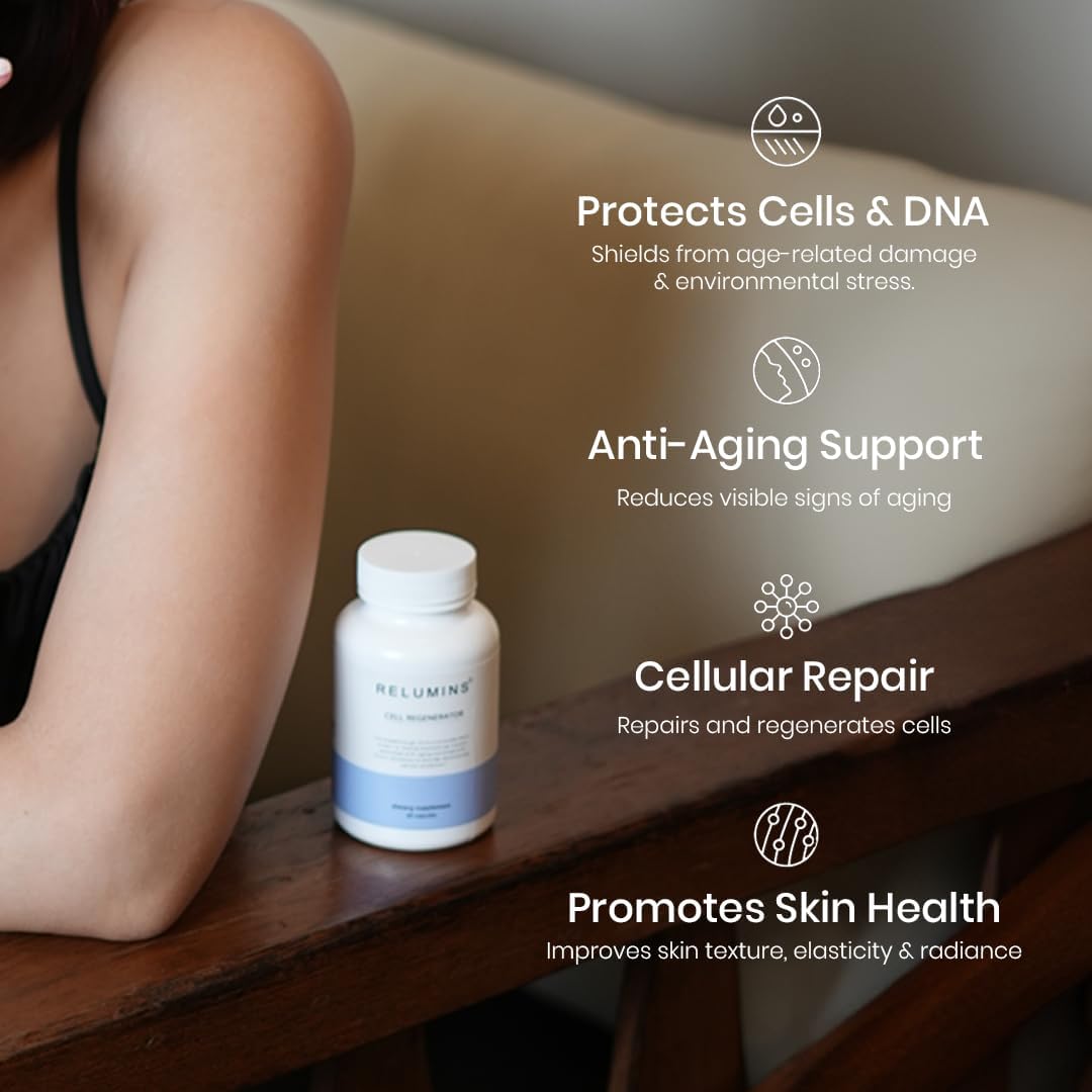 Relumins NAD+ Cell Regenerator Supplement with Quercetin & Fisetin - Anti-Aging, Energy Support, Antioxidant Protection - 60 Caps