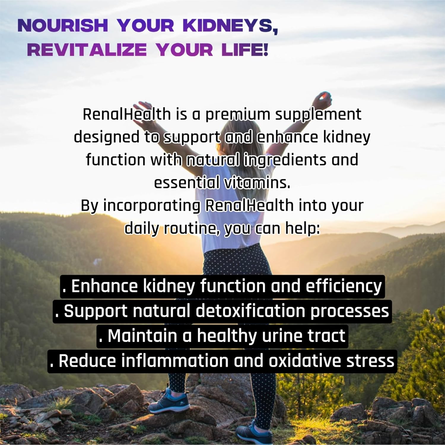 RenalHealth Herbal Supplement for Kidney Health - Detox & Function Support with 120 Vegetarian Capsules