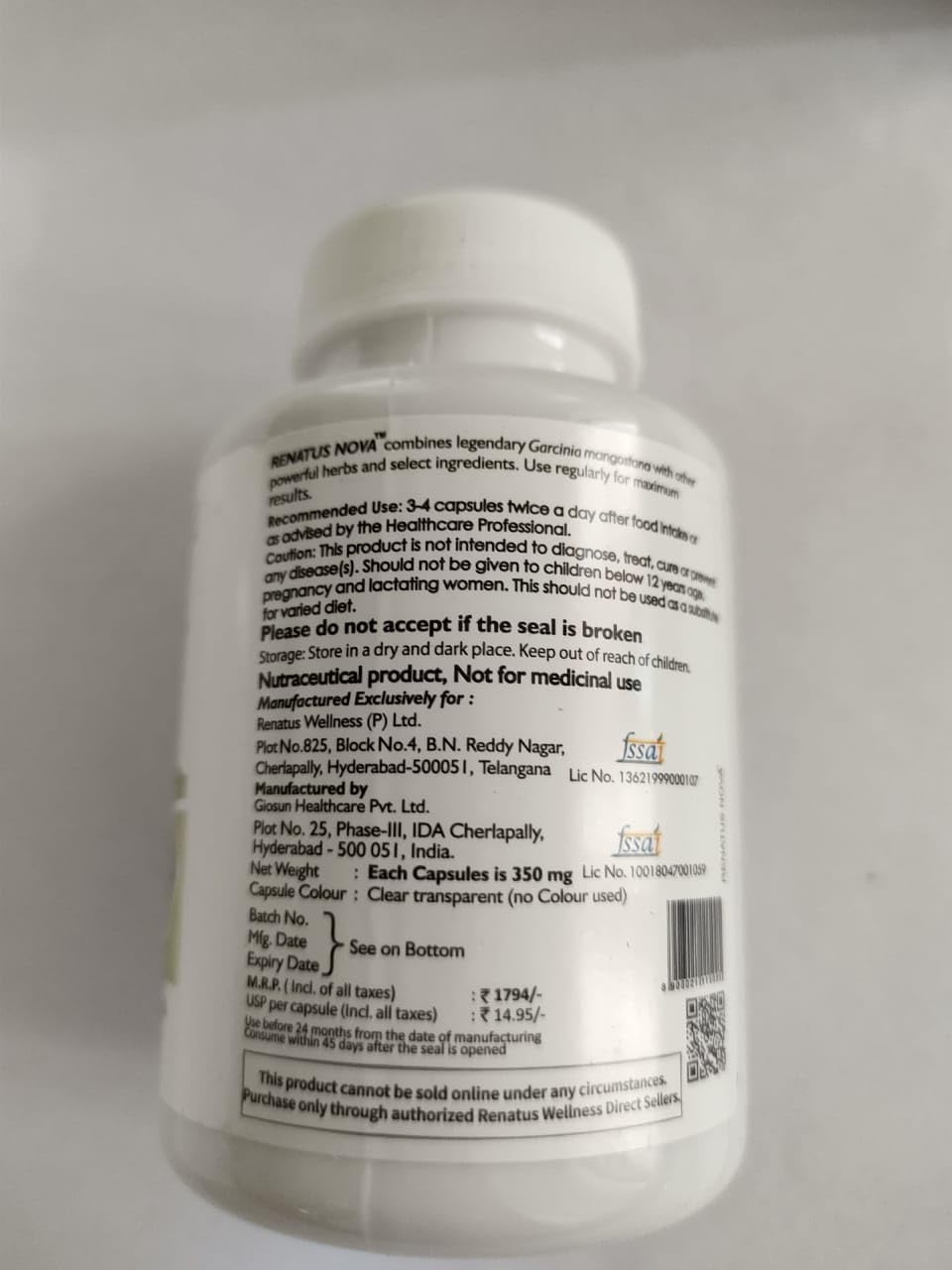 Renatus Nova Original Herbal Supplement Capsules - 120 Caps, Immune System Support with 12 Natural Ingredients