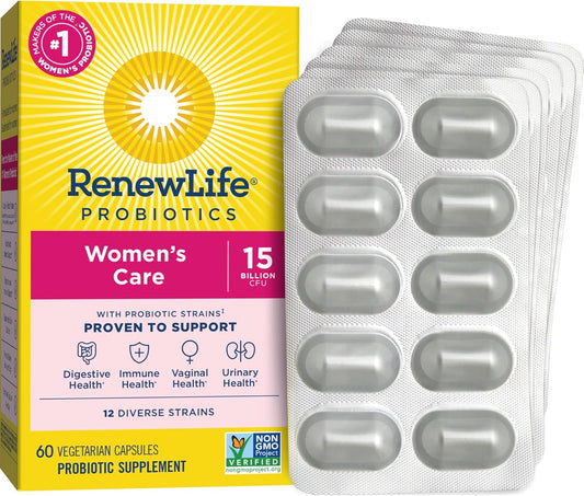 Renew Life Women's Probiotic Capsules - Supports Vaginal, Urinary, Digestive, Immune Health - L. Rhamnosus GG - 15 Billion CFU - Dairy, Soy, Gluten-Free - 60 Count
