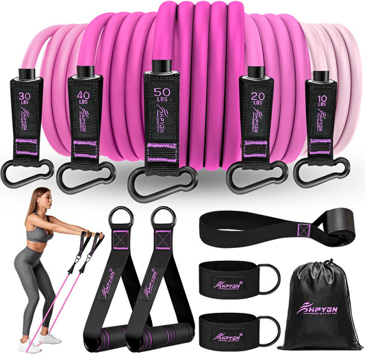 Resistance Bands Set with Handles, Door Anchor, Ankle Straps - Heavy Workout Bands for Fitness, Physical Therapy, Yoga - HPYGN
