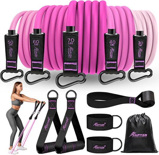 Resistance Bands with Handles, Ankle Straps, and Door Anchor - Ideal for Heavy Resistance Training, Physical Therapy, Yoga, and Home Workouts