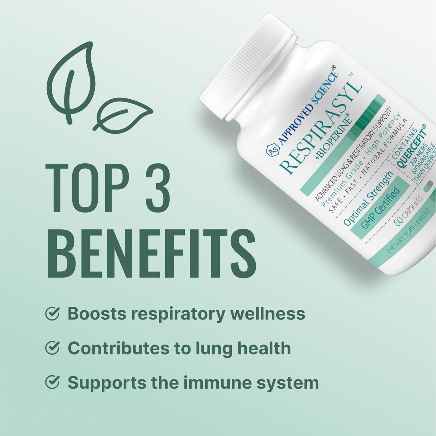 Respirasyl Lung and Respiratory Support Supplement with Quercefit and Vitamins - 3 Month Supply - Made in USA