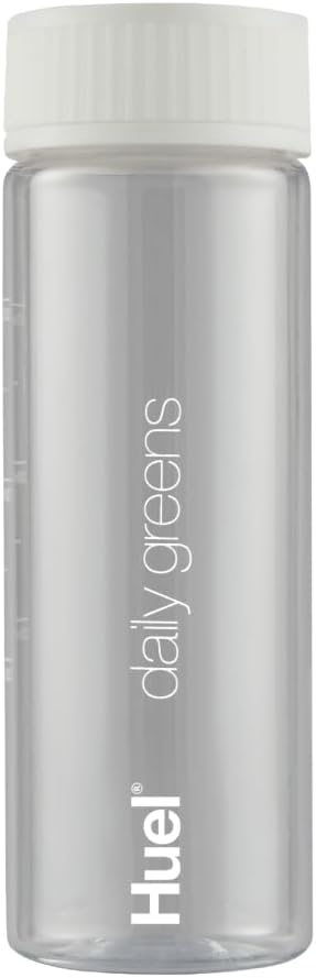 Reusable 13.5oz Huel Daily Greens Bottle with BPA-Free, Clear Design, White Lid, and Fill Line Guide for Easy Measurements - Dishwasher Safe