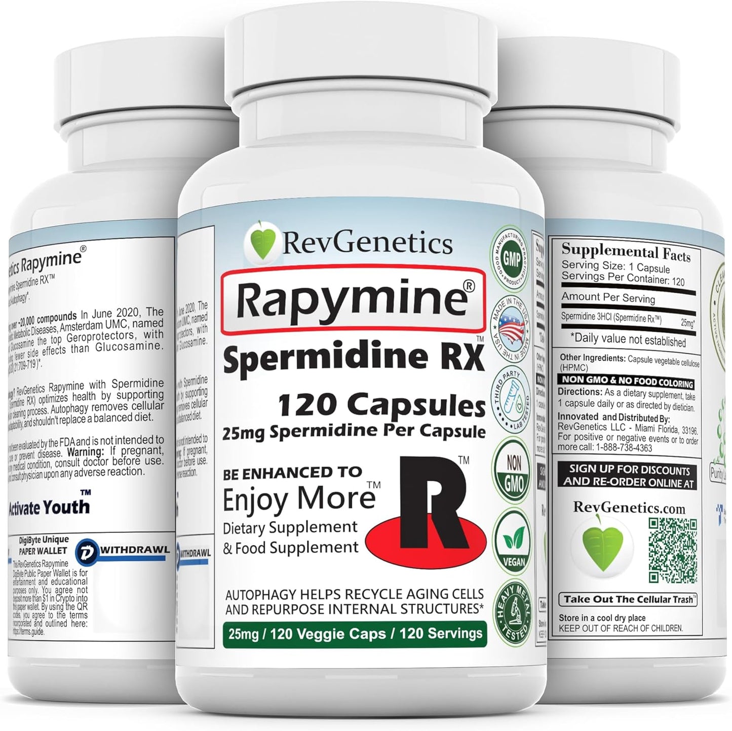 REVGENETICS Rapymine®: High-Potency Spermidine Supplement - 120 Capsules