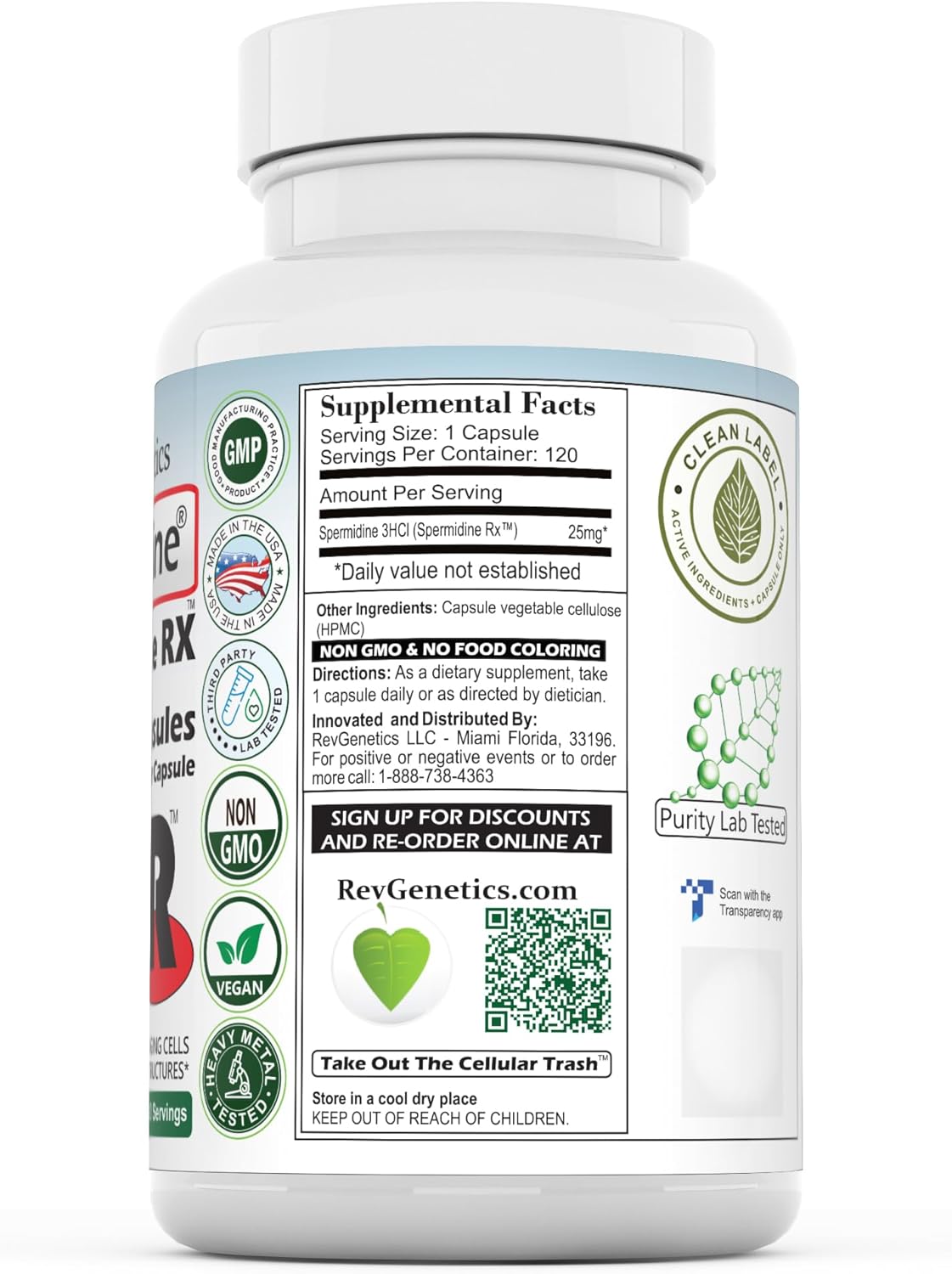 REVGENETICS Rapymine®: High-Potency Spermidine Supplement - 120 Capsules