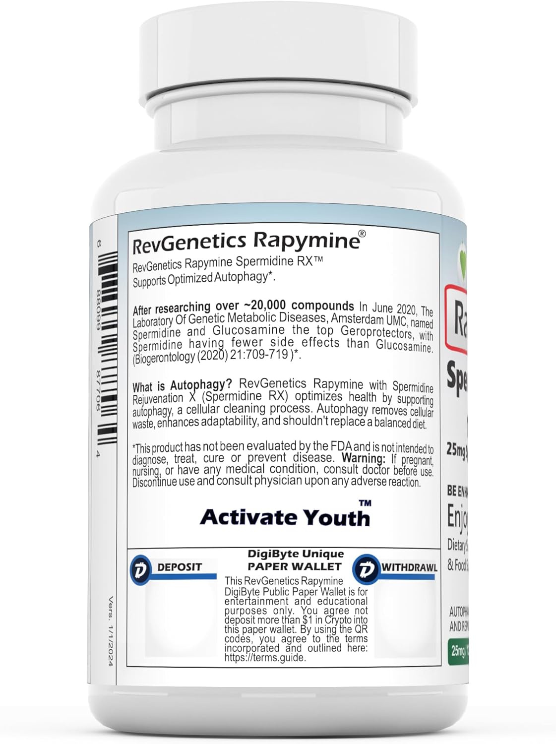 REVGENETICS Rapymine®: High-Potency Spermidine Supplement - 120 Capsules