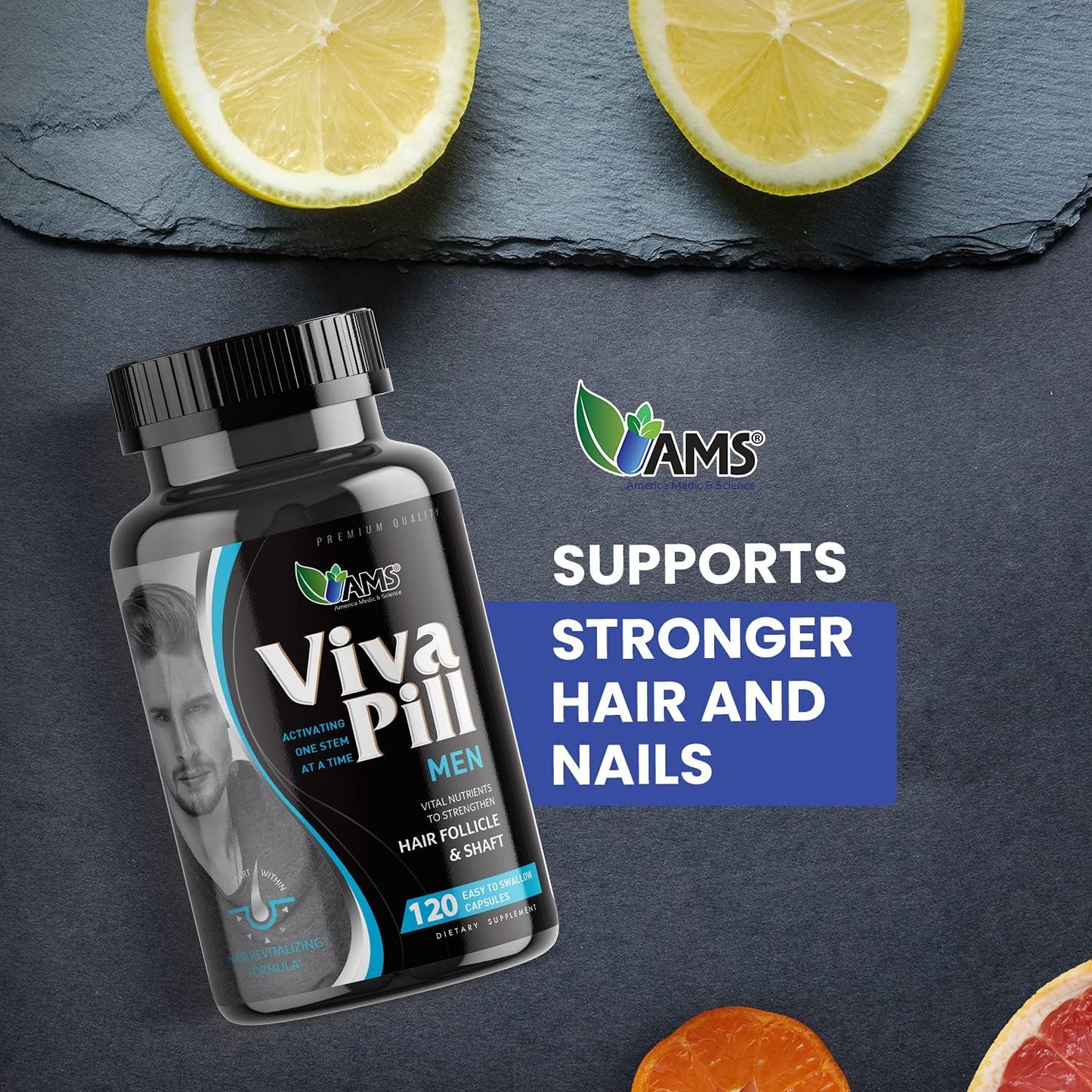 Revitalizing Men's Hair, Skin, and Nails Vitamins - VivaPill with Biotin, Collagen, and Keratin - 120 Capsules