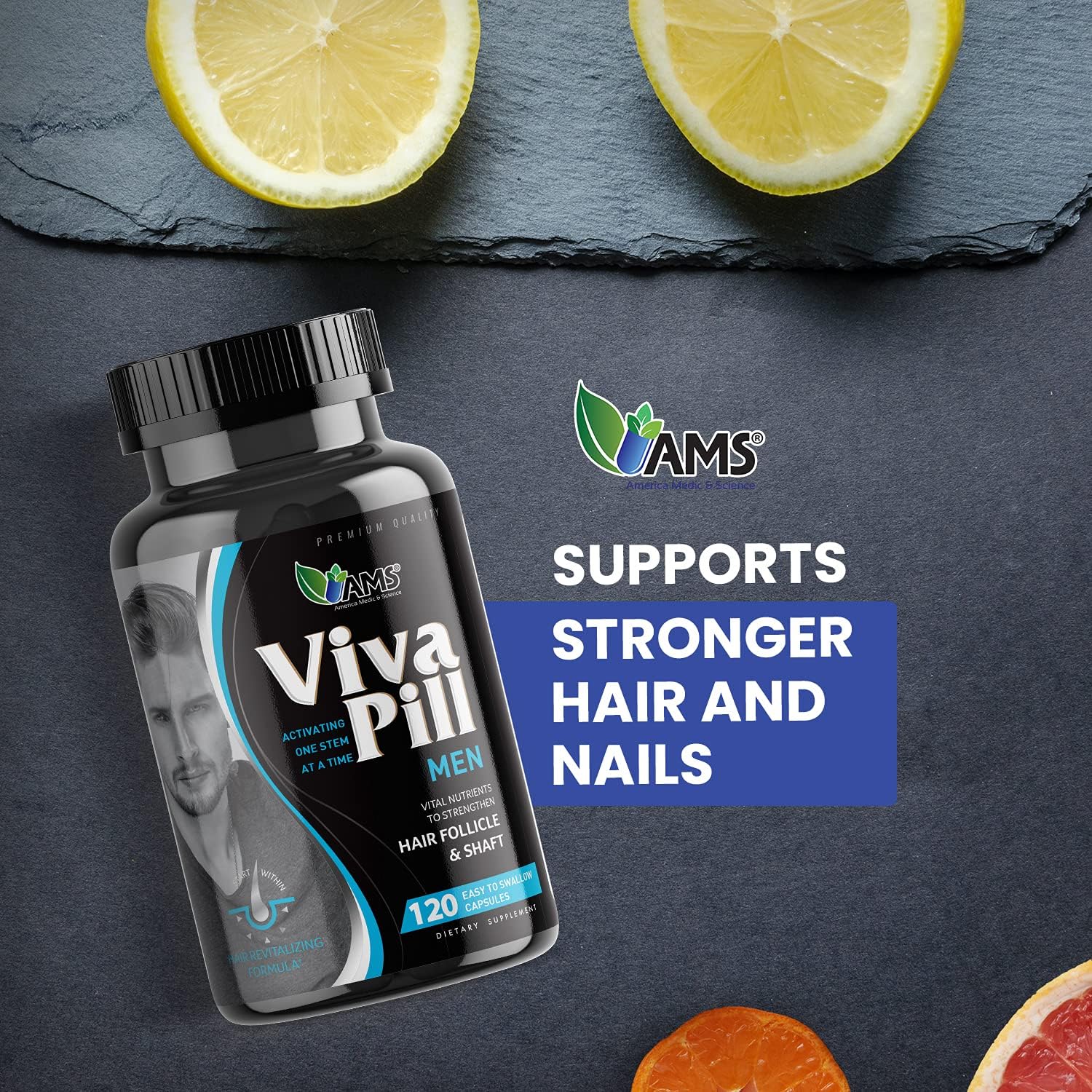 Revitalizing Men's Hair, Skin, and Nails Vitamins - VivaPill with Biotin, Collagen, and Keratin - 120 Capsules