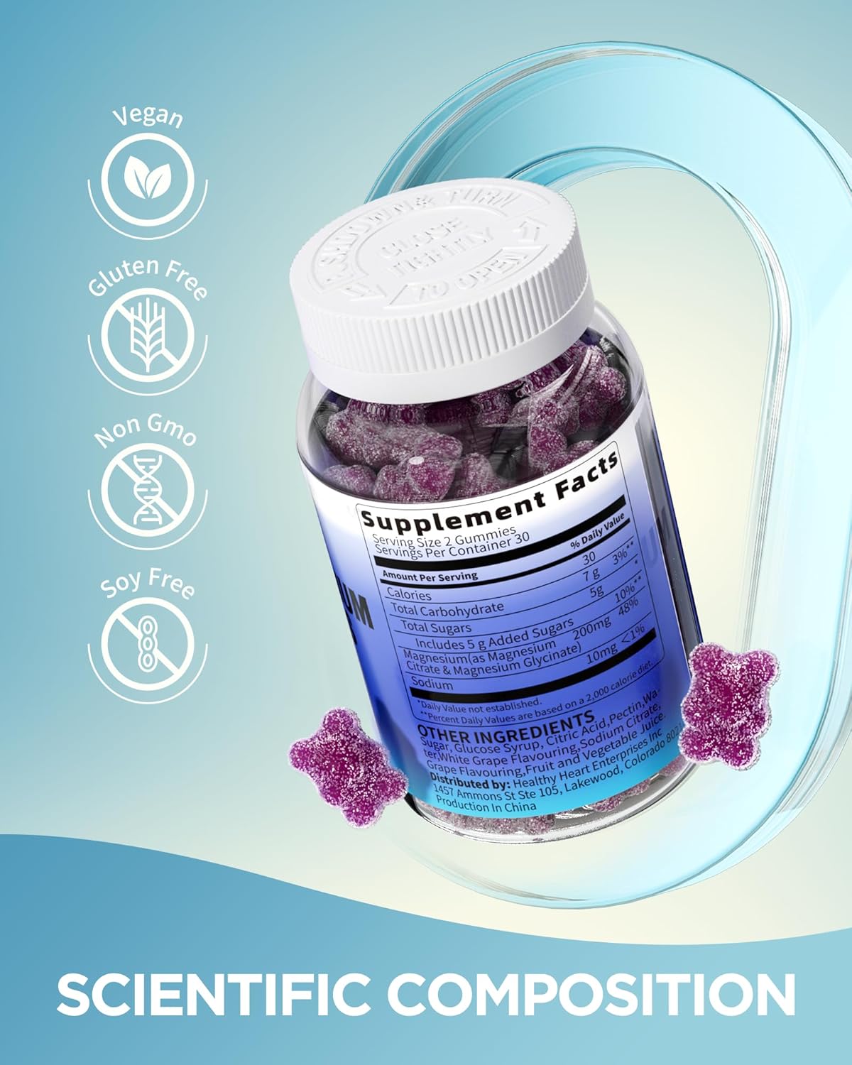 RevitaWell Magnesium Gummies - Vegan Supplement for Sleep, Muscle, Bone, Energy & Heart - Grape Flavour - 2100mg Magnesium Glycinate & Citrate