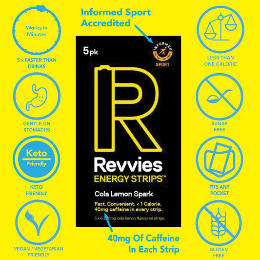 Revvies Energy Strips Cola Lemon 50 Strips 40mg Caffeine Vegan 10 Packs of 5 Strips