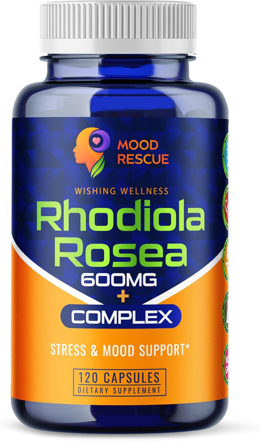 Rhodiola Rosea & Ashwagandha Capsules for Stress Relief & Stamina, 120ct with Ginseng & Ginsenoside