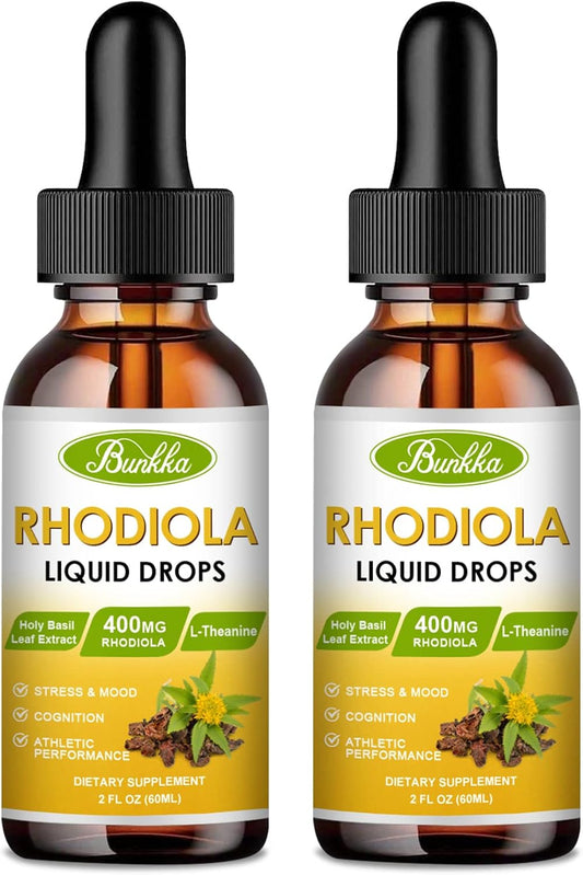 Rhodiola Rosea Supplement (2 Pack) with L-Theanine, Magnesium, Astragalus Root for Relaxation & Energy - Vegan, Non-GMO, 4 Fl oz