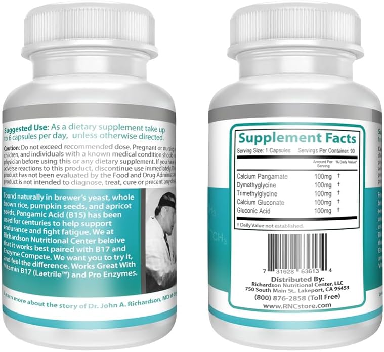 Richardson Nutritional Center B15 Complete Extra Strength Supplements - 500mg 90 VCapsules for Healthy Oxygen Energy Levels
