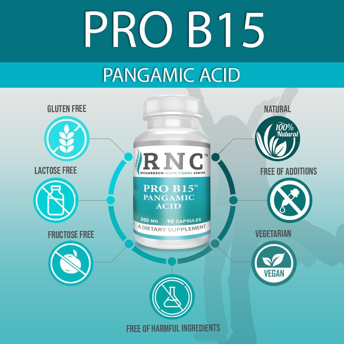 Richardson Nutritional Center B15 Complete Extra Strength Supplements - 500mg 90 VCapsules for Healthy Oxygen Energy Levels