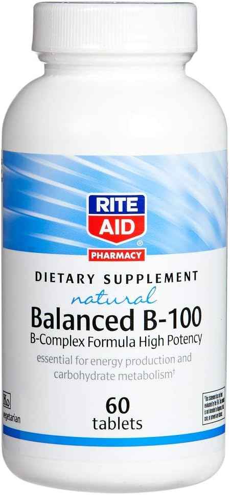 Rite Aid Balanced B-100 Tablets, B-Complex Formula, High Potency - 60 Count | Vitamin B Complex | Energy Supplement Vitamin B Complex Supplements| B Complex Vitamin Supplement | B Vitamins Complex