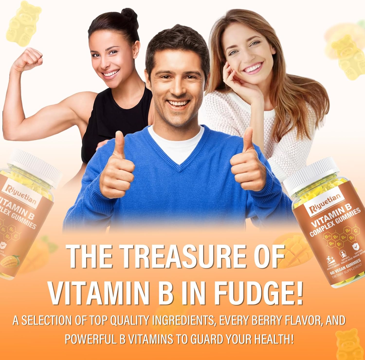 Riyuetian Vitamin B Complex with Biotin, Choline, Inositol, Vitamin C, and Zinc - Supports Energy, Mood, Immune System, Hair, and Skin - 60 Tablets