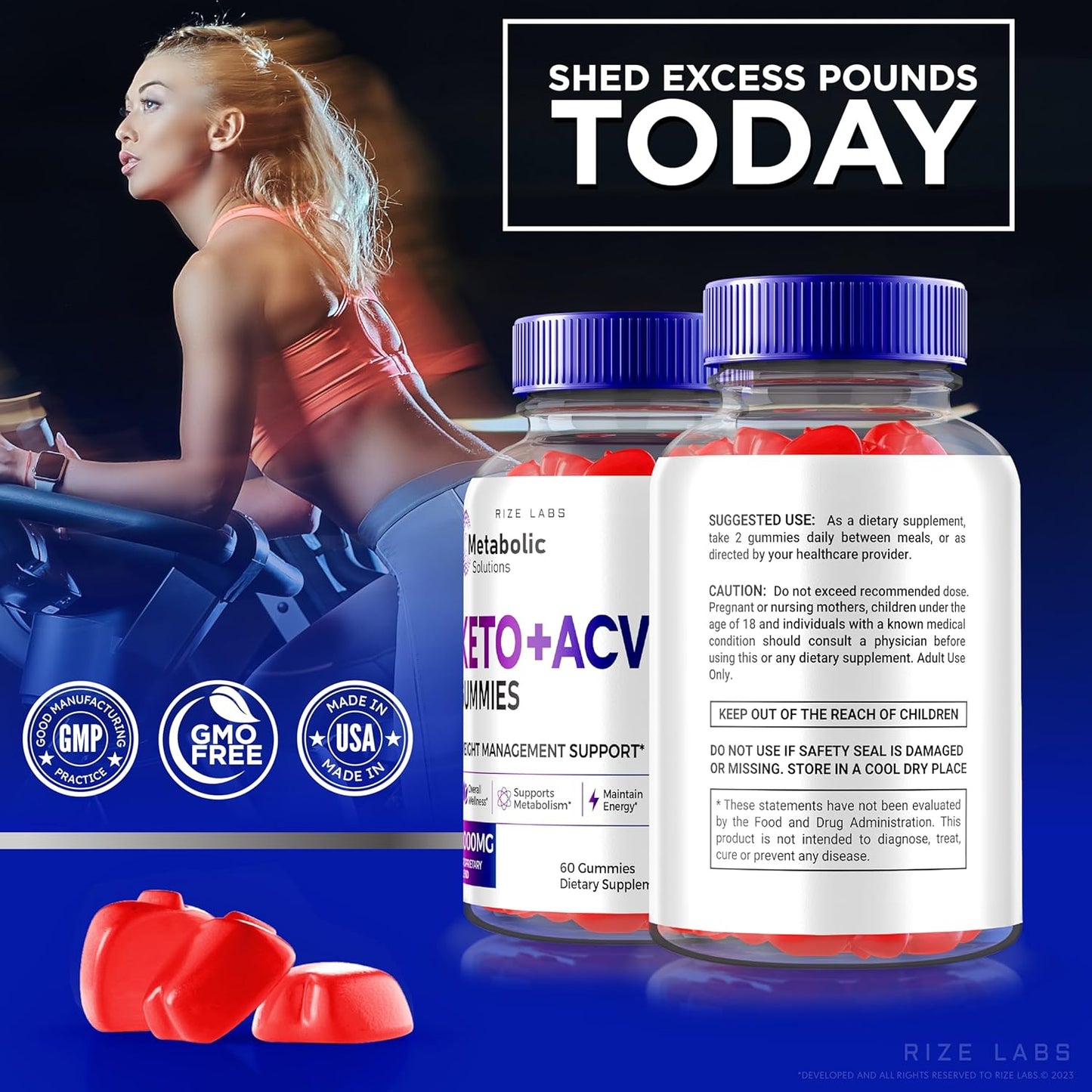 rize labs Apple Cider Vinegar Gummies for Advanced  Slimming Formula  - Metabolic Solutions with Keto - Official Reviews - 60 Gummies
