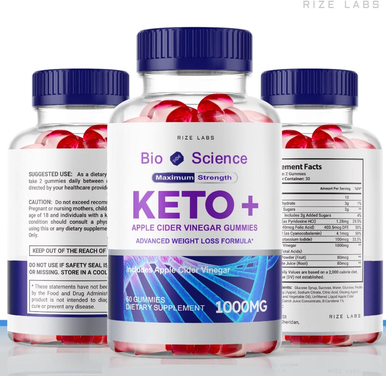 Rize Labs Bio Science Keto Plus Gummies with Apple Cider Vinegar - 240 Gummies for  Slimming Formula  - Extra Strength Formula