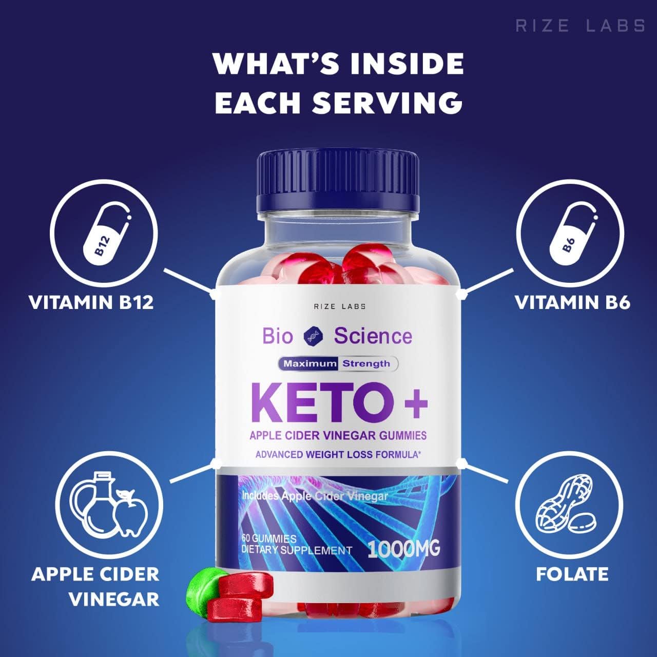 Rize Labs Bio Science Keto Plus Gummies with Apple Cider Vinegar - 240 Gummies for  Slimming Formula  - Extra Strength Formula