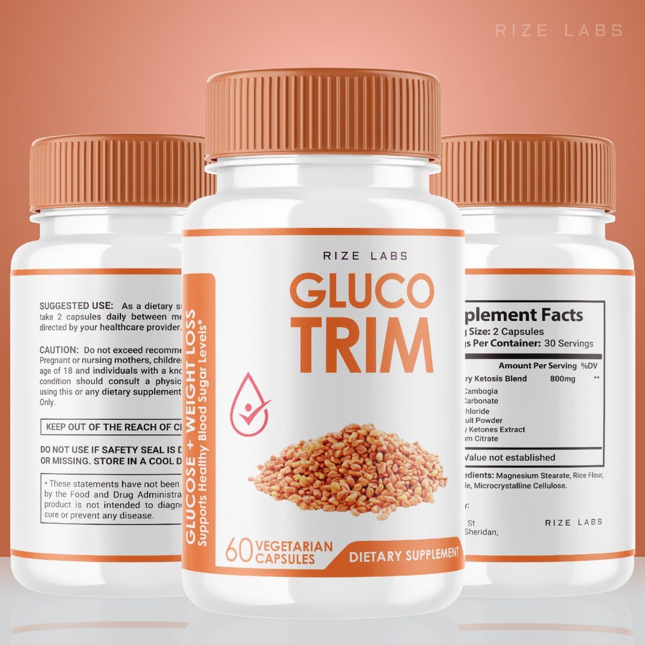 rize labs GlucoTrim - All-Natural Blood Sugar Support Capsules for Stable Health - Advanced Formula with Optimal Benefits - 60 Capsules