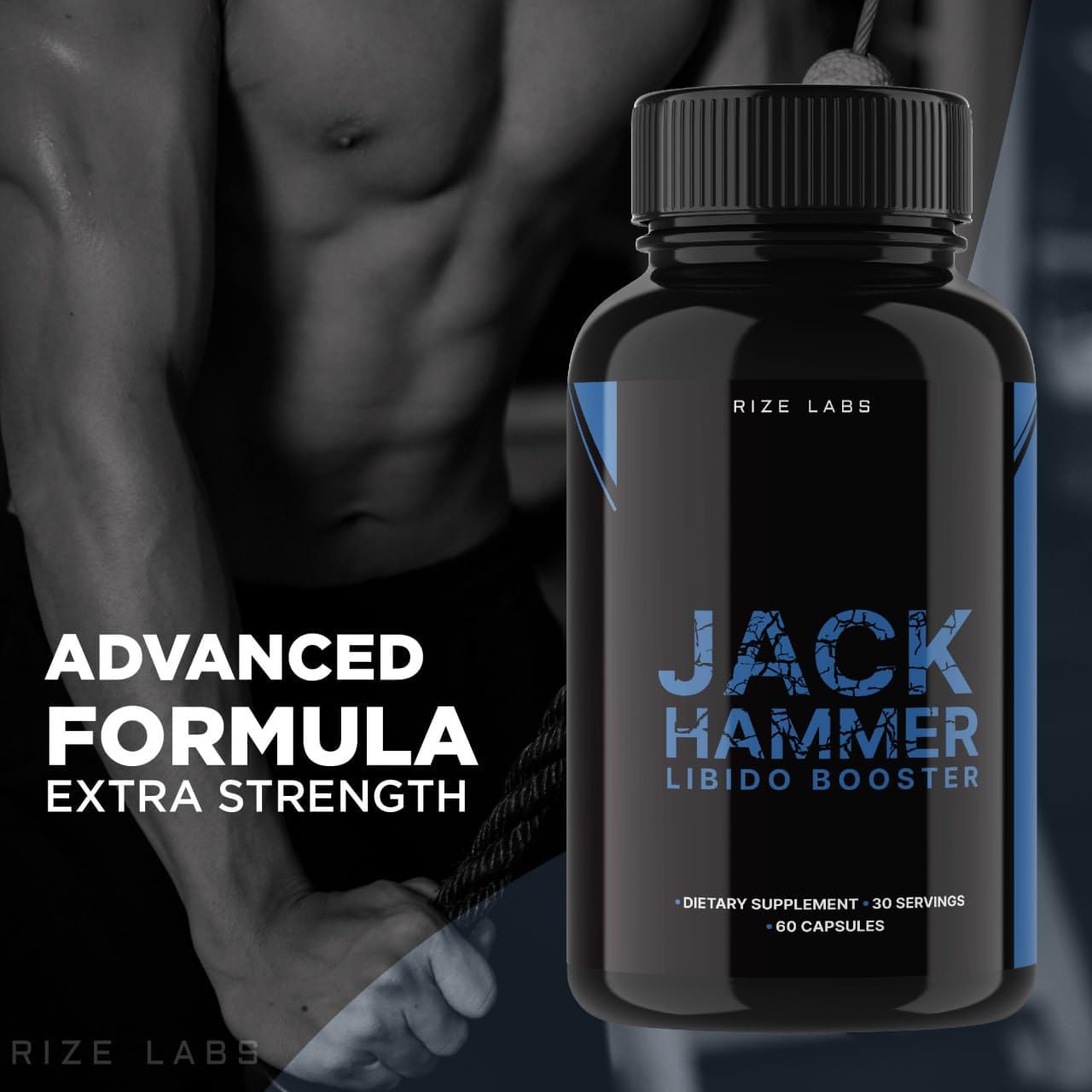 Rize Labs Jack Hammer Libido Booster Supplement for Men - 180 Capsules, All Natural Formula for Improved Performance