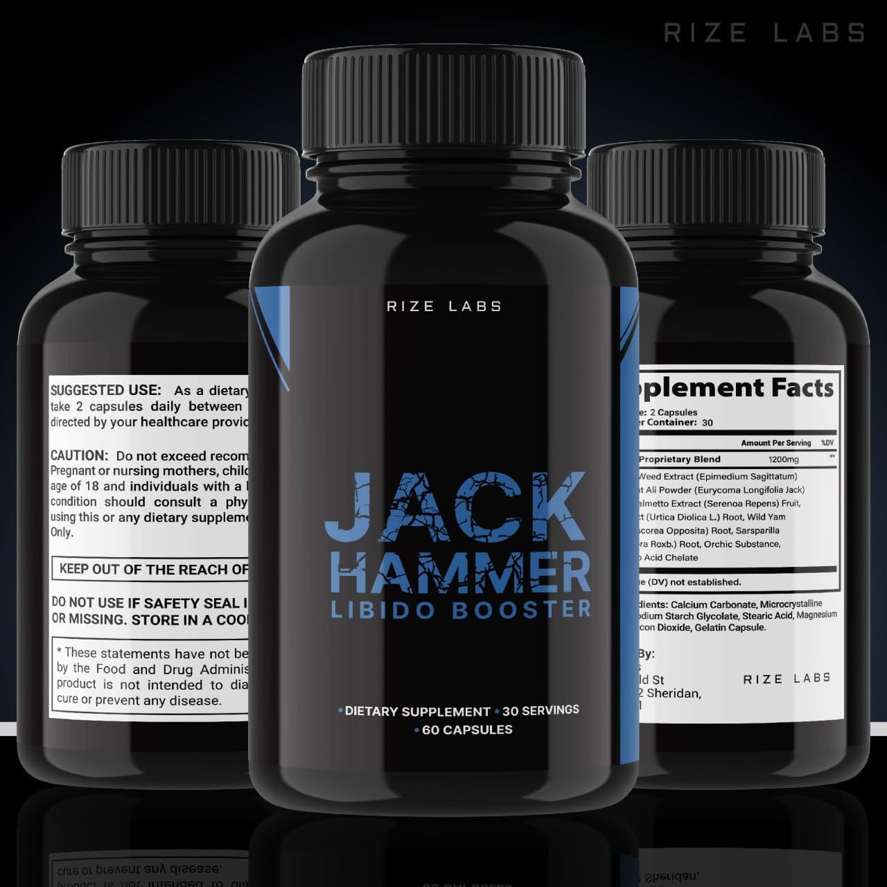 Rize Labs Jack Hammer Libido Booster Supplement for Men - 180 Capsules, All Natural Formula for Improved Performance