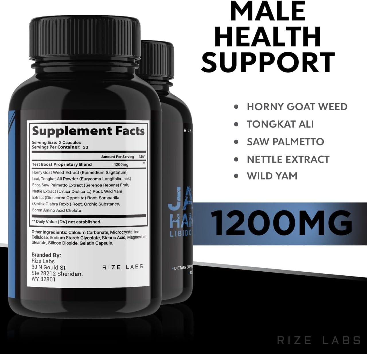Rize Labs Jack Hammer Libido Booster Supplement for Men - 180 Capsules, All Natural Formula for Improved Performance