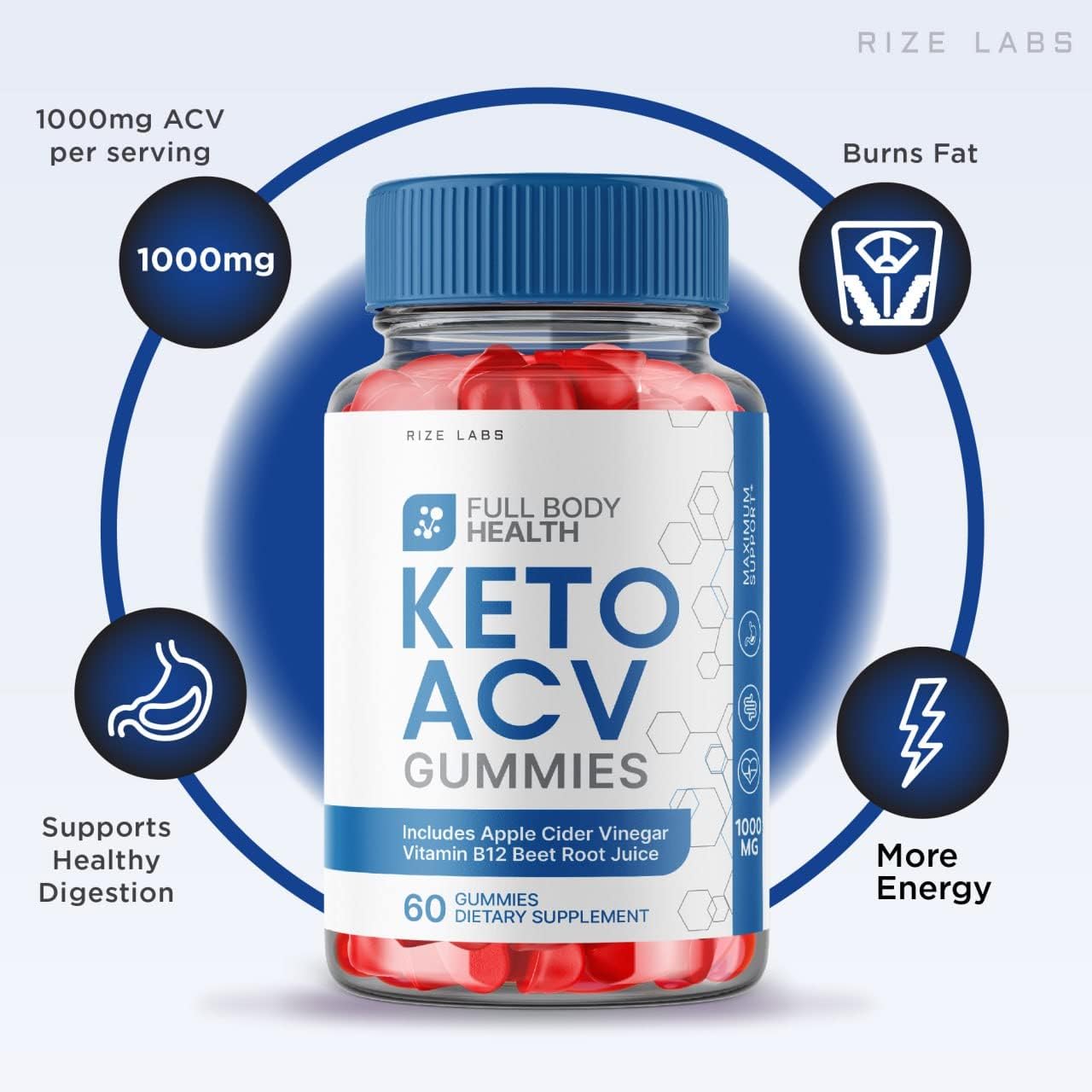 rize labs Keto ACV Gummies for Full Body Health &  Slimming Formula  Support - Max Strength Energy Formula (60 Gummies)