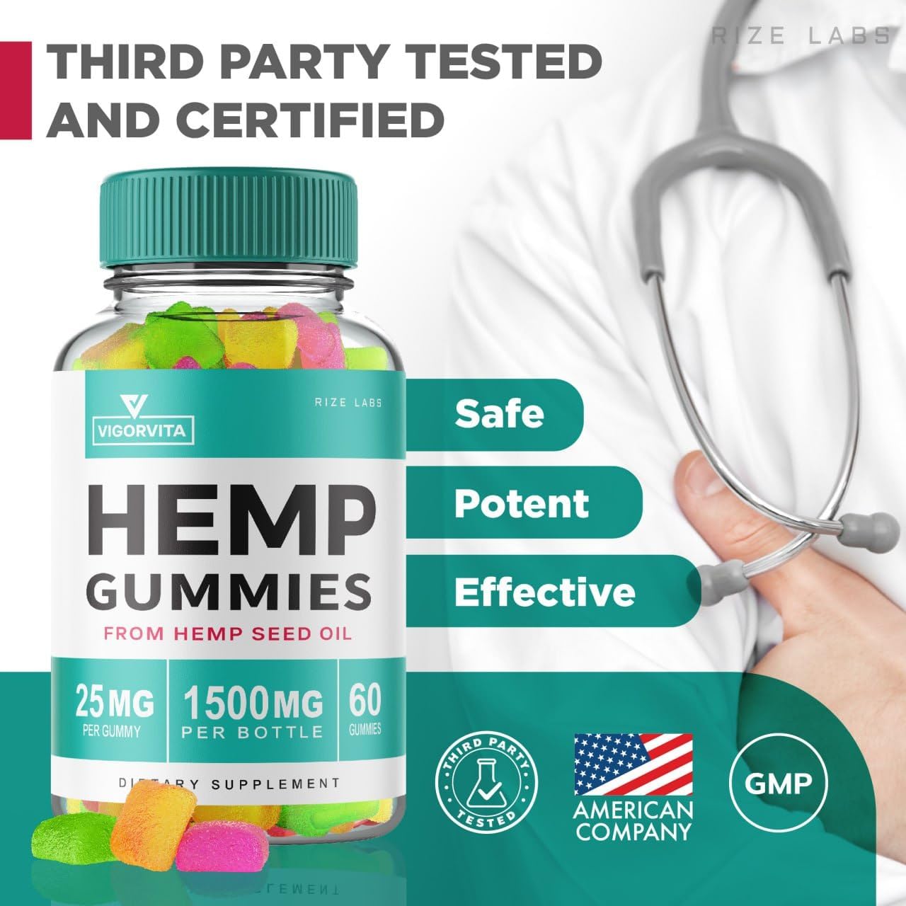 Rize Labs VigorVita Gummy 2-Pack: Maximum Strength Formula for Good Well-Being - 120 Premium Blend Gummies