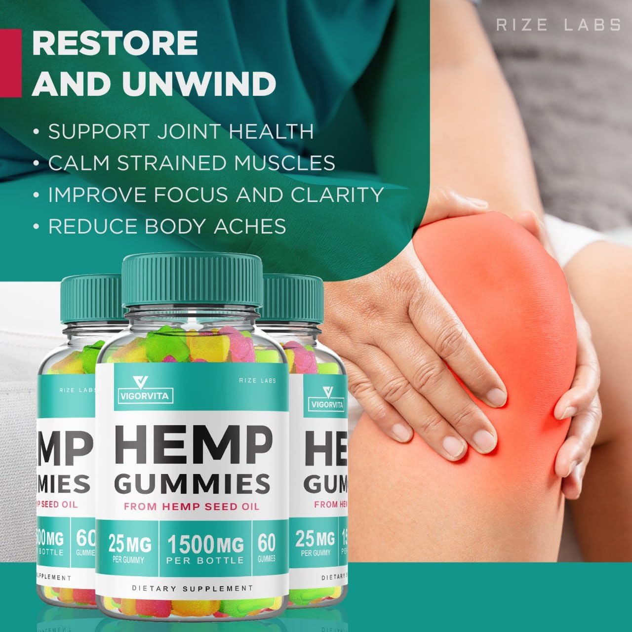 Rize Labs VigorVita Gummy 2-Pack: Maximum Strength Formula for Good Well-Being - 120 Premium Blend Gummies