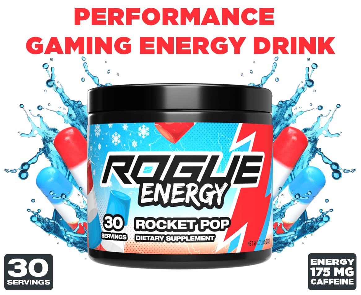 Rocket Pop Rogue Energy Drink Powder - Sugar & Gluten Free Gaming Supplement with Caffeine & Vitamins - Mental Focus & Energy for Long Gaming Hours - Made in USA - 30 Servings