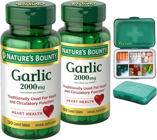 RozzunNature's Bounty Garlic Supplement Pack - 240 Coated Tablets + Pill Case