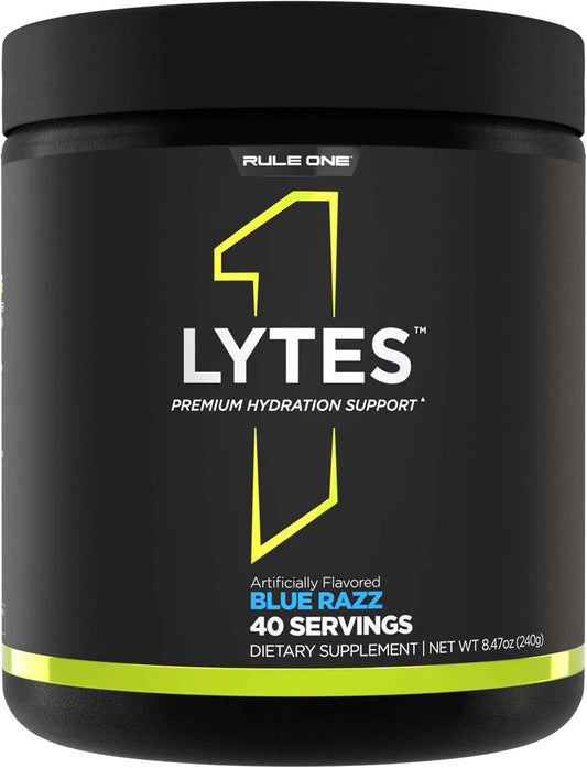 Rule 1 Lytes - Hydration Support Mix Featuring 5 Electrolyte Minerals Enhanced with Citrulline, Coconut Water, and Watermelon Powders, Plus Antioxidant Vitamin C (30 Servings, Blue Raspberry)