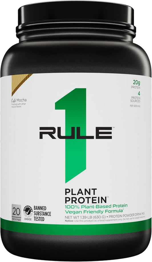 Rule 1 Proteins Plant Protein Powder - Vegan Café Mocha Flavor with 20g Protein per Serving (20 Servings)
