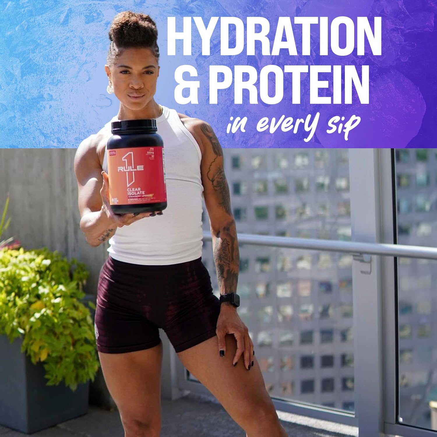 Rule One Proteins Clear Isolate: Blue Raspberry Flavor, 20g All-Whey Isolate Protein, 9g EAAs, 300mg Electrolytes, 90 Calories, 27 Servings