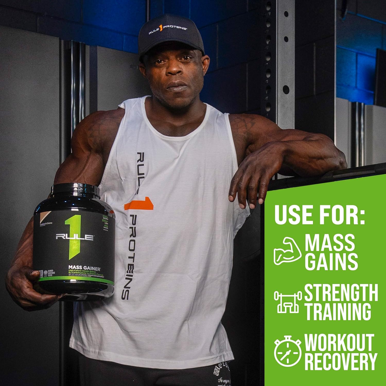 Rule One Proteins Mass Gainer - Chocolate Peanut Butter, High-Calorie Weight Gain Formula with 1,220+ Calories, 250g+ Complex Carb Blend, 40g All-Whey Protein, 8g Fat Per Serving, 12 Pounds, 16 Servings