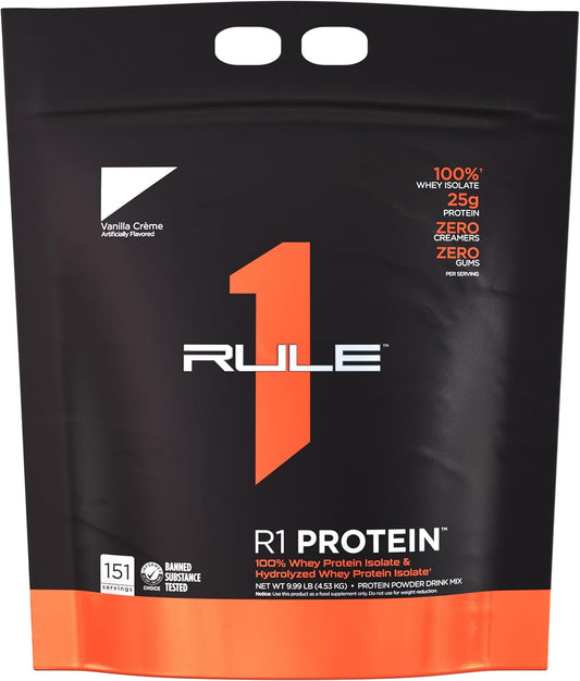Rule One Proteins R1 Protein - 25g Fast-Acting Isolate & Hydrolysate Powder with 6g BCAAs - 10lb Vanilla Créme