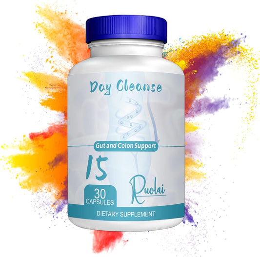 Ruolai 15 Day Gut and Colon Cleanse with Senna Leaf and Psyllium Husk - Promotes Regularity and Reduces Bloating - Natural Detox Formula