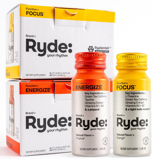 RYDE Shots: Energy & Focus Boost with B Vitamins and Caffeine, Zero Calories - Pack of 16