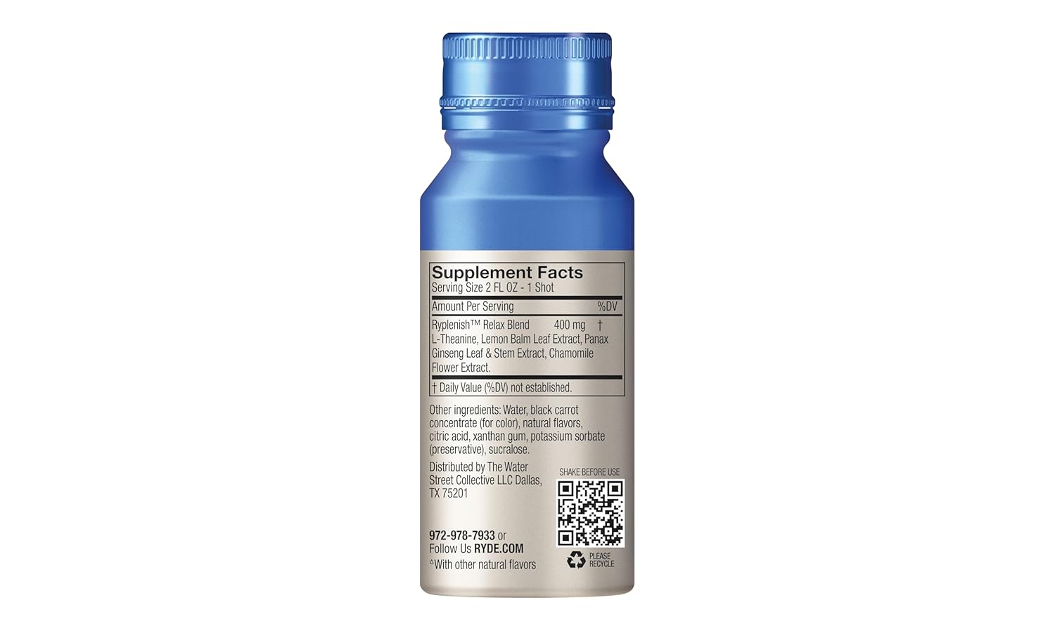 RYDE Shots: Natural Energy & Relaxation Blend with B Vitamins, Ginseng, Chamomile, Caffeine | Zero Cal, Sugar-Free | 16 Pack